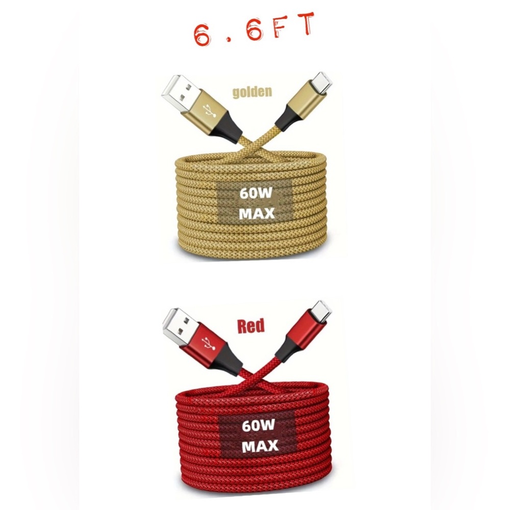 BOGO 6.6ft High-Speed USB-C Fast Charging Cable Android Red/Gold cords NWT